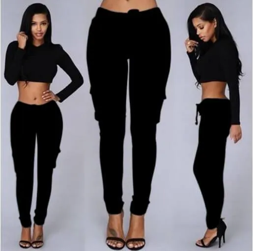 Sexy High Waist Strap Pockets Skinny Pants