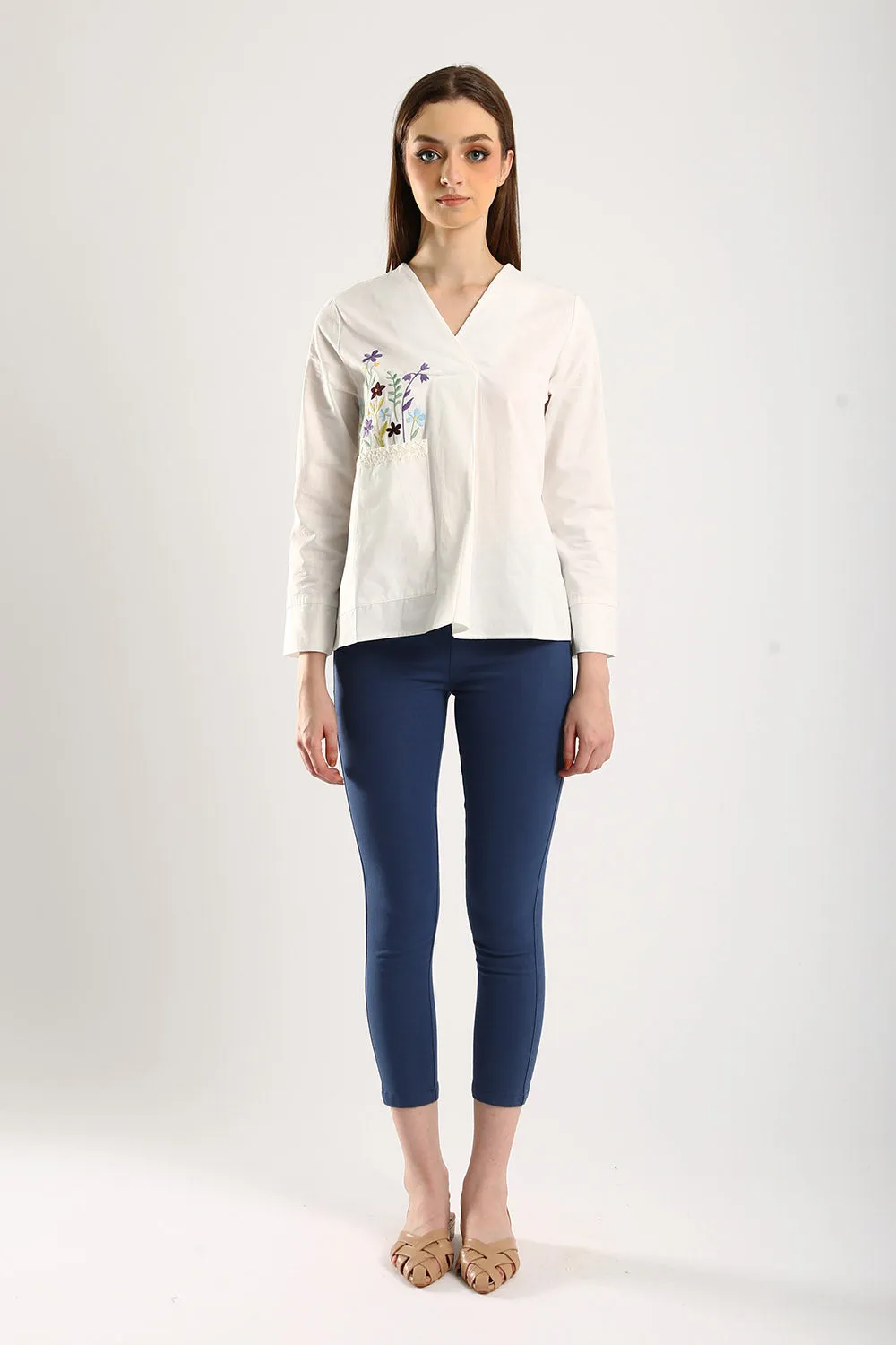 Simple Spirit Stretchable Cotton Pants in Denim Blue
