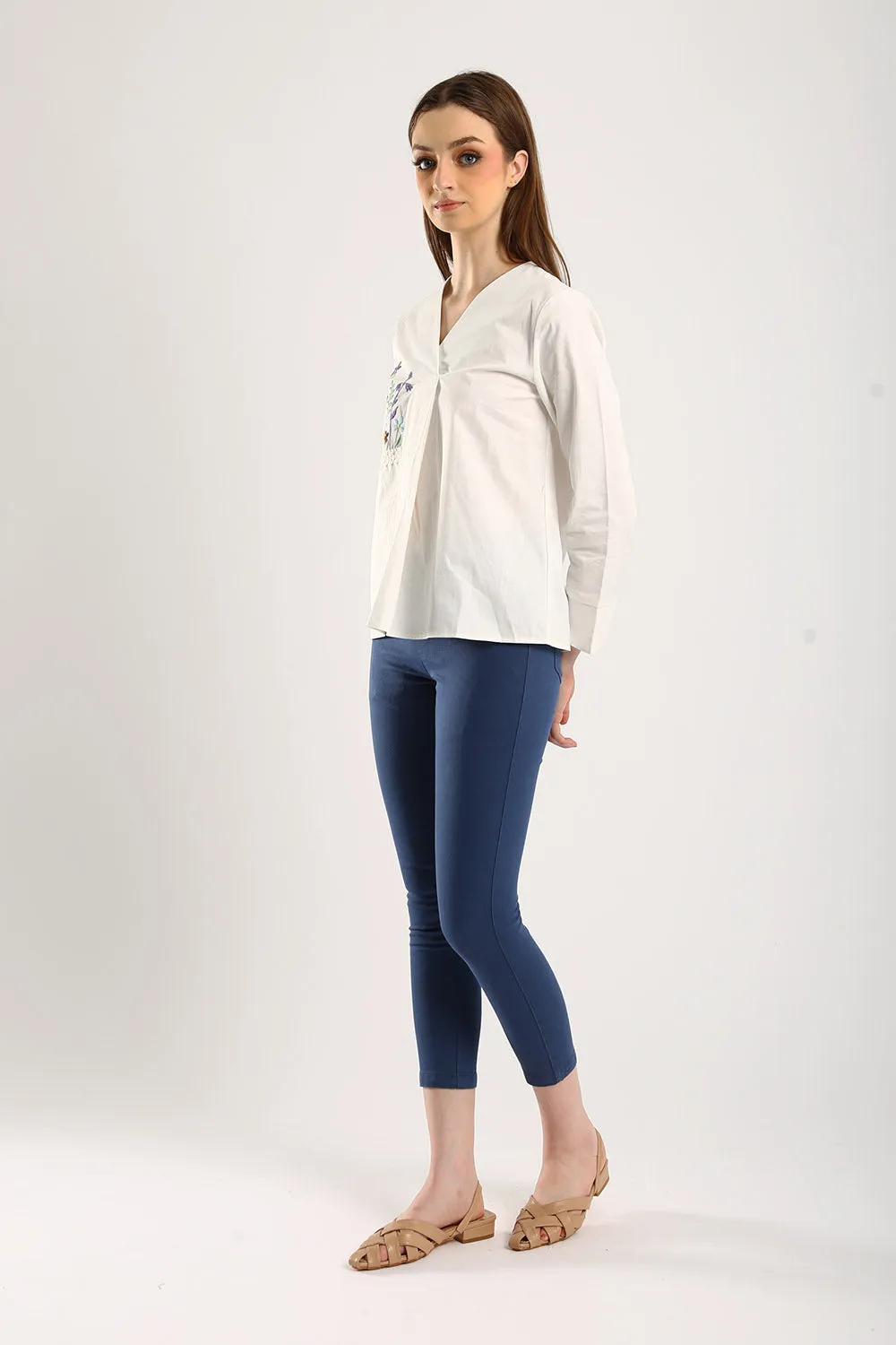 Simple Spirit Stretchable Cotton Pants in Denim Blue