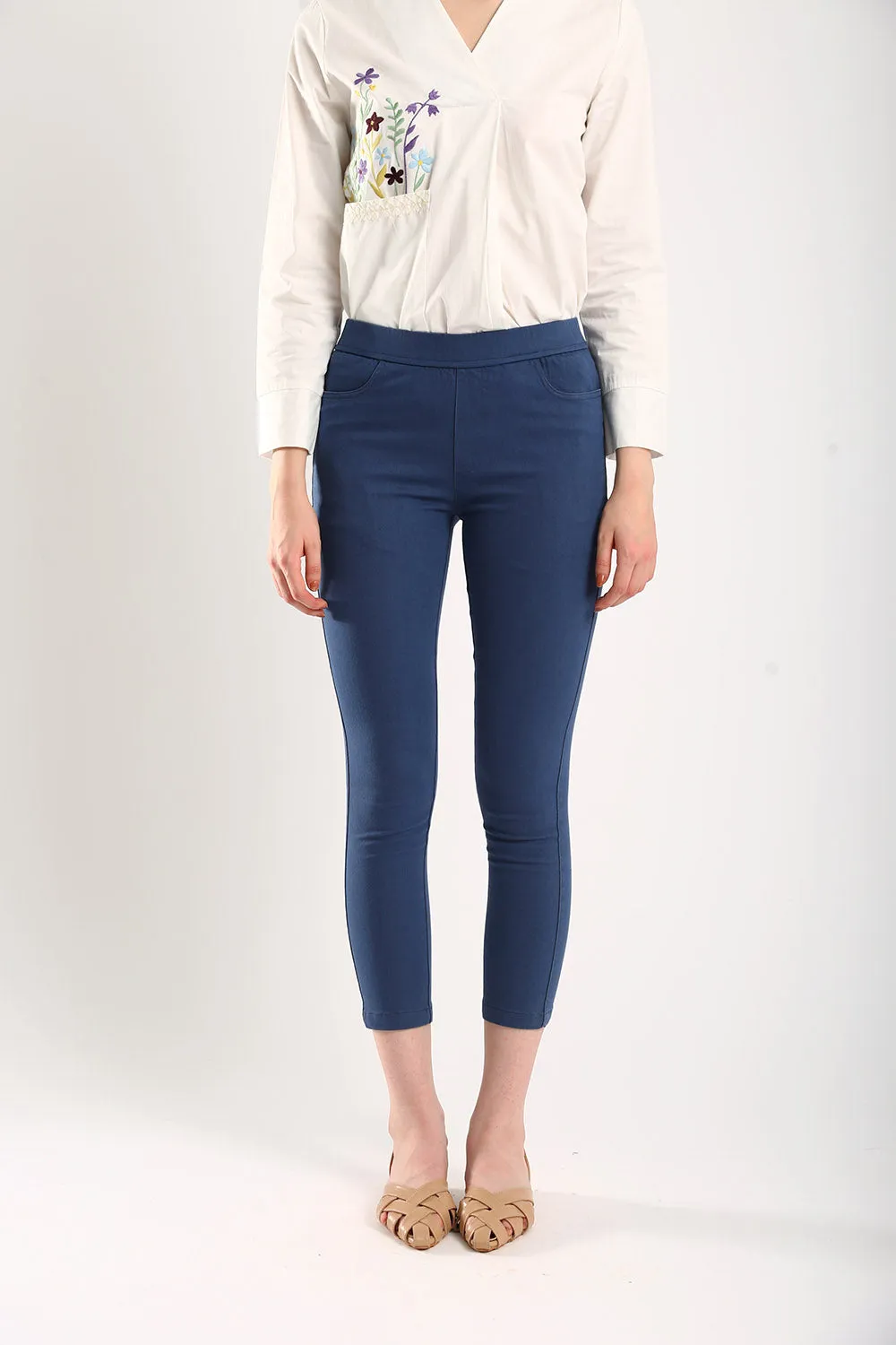 Simple Spirit Stretchable Cotton Pants in Denim Blue