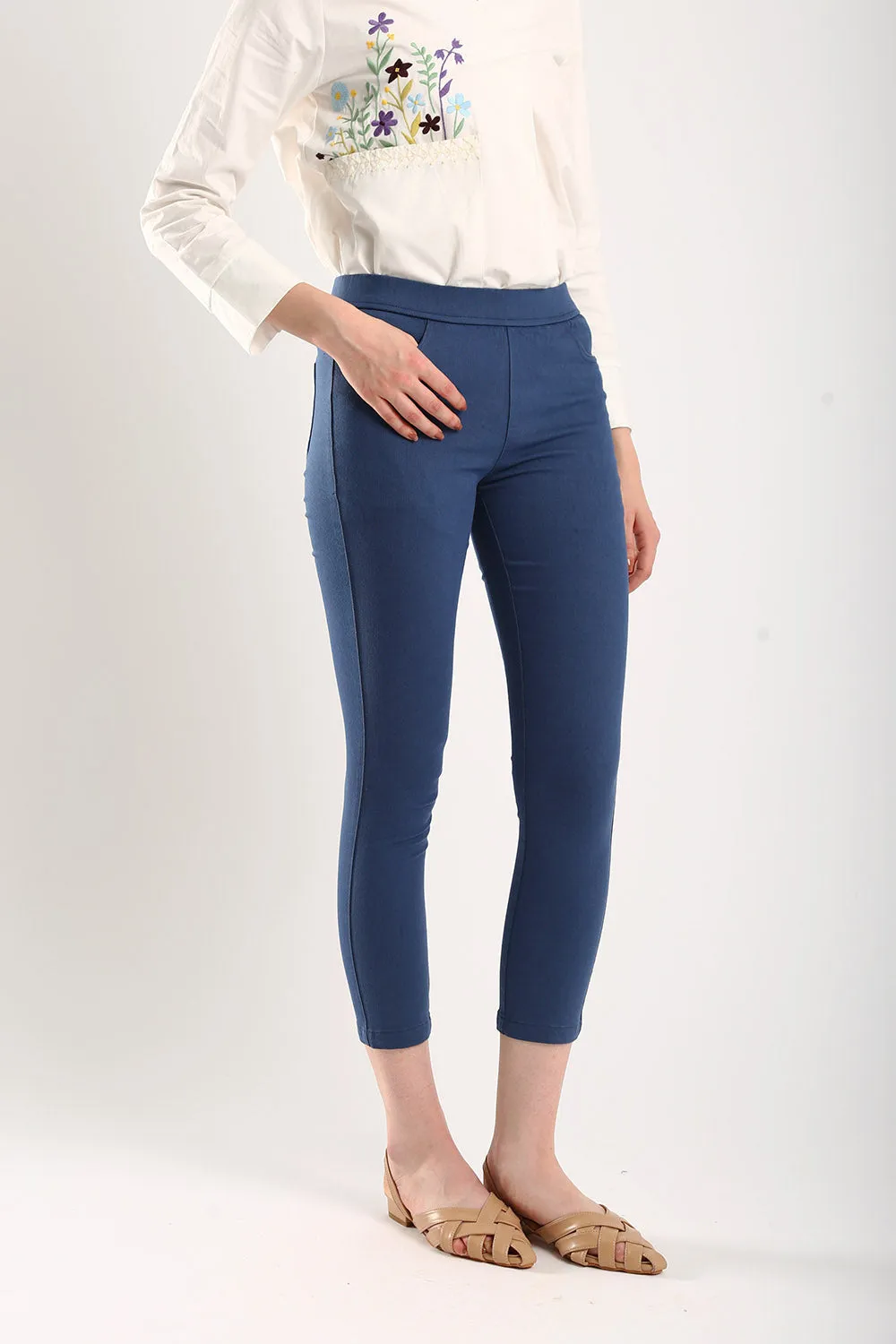 Simple Spirit Stretchable Cotton Pants in Denim Blue