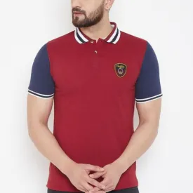 Solid Collar Striped Regular Fit T-Shirt For Men
