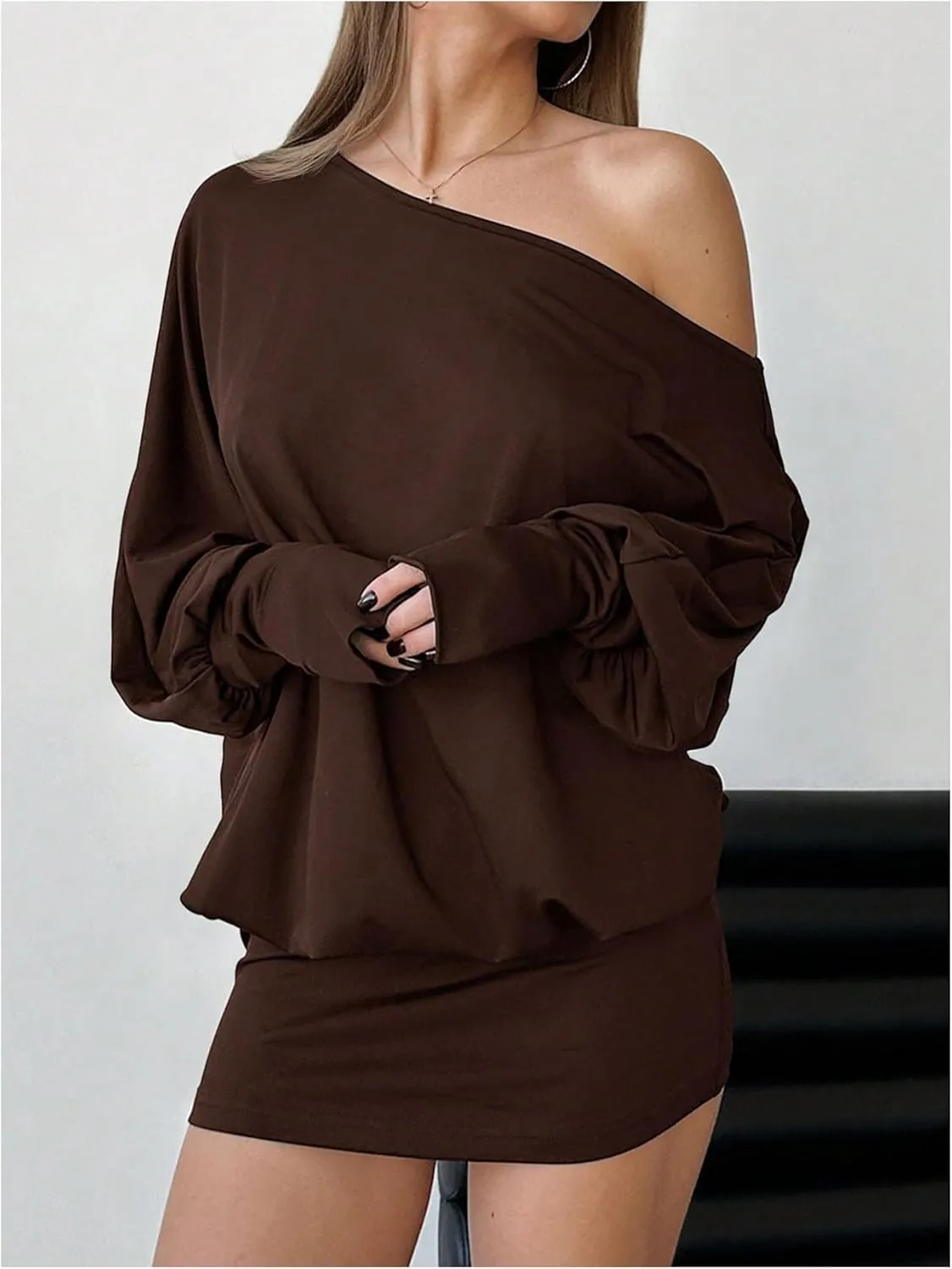 SOLY HUX Women's Long Sleeve Off The Shoulder Dress Y2k Mini Dress Streetwear Music Festival Outfits