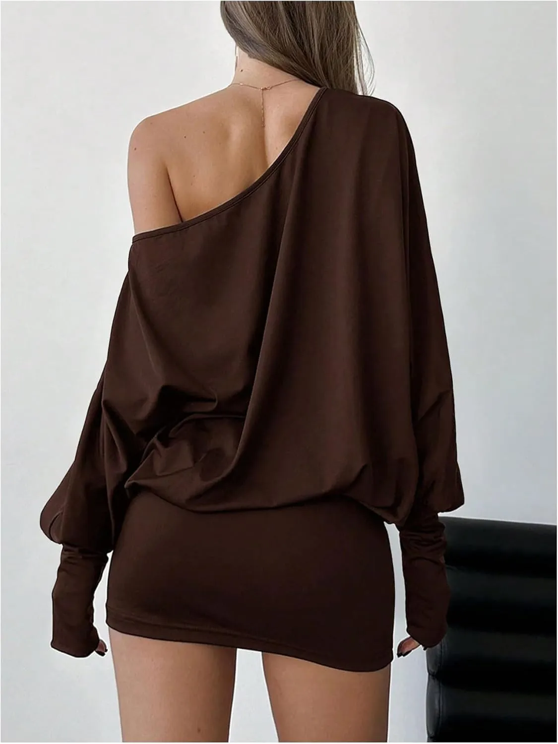 SOLY HUX Women's Long Sleeve Off The Shoulder Dress Y2k Mini Dress Streetwear Music Festival Outfits