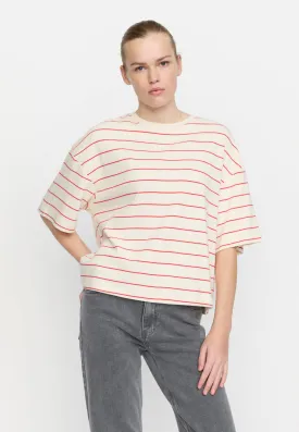 SRElora Hella T-shirt GOTS - Arctic Wolf / Racing Red stripes
