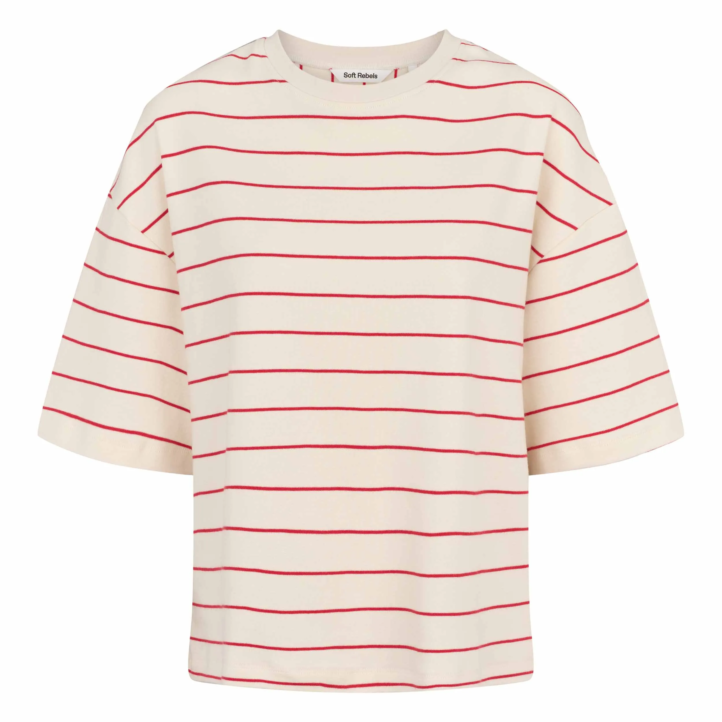 SRElora Hella T-shirt GOTS - Arctic Wolf / Racing Red stripes