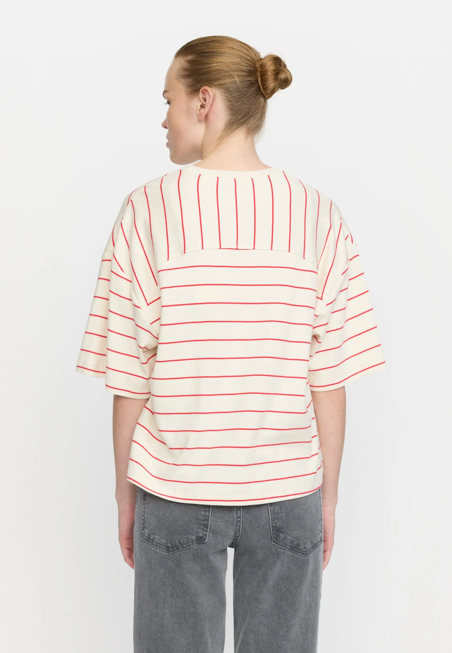 SRElora Hella T-shirt GOTS - Arctic Wolf / Racing Red stripes