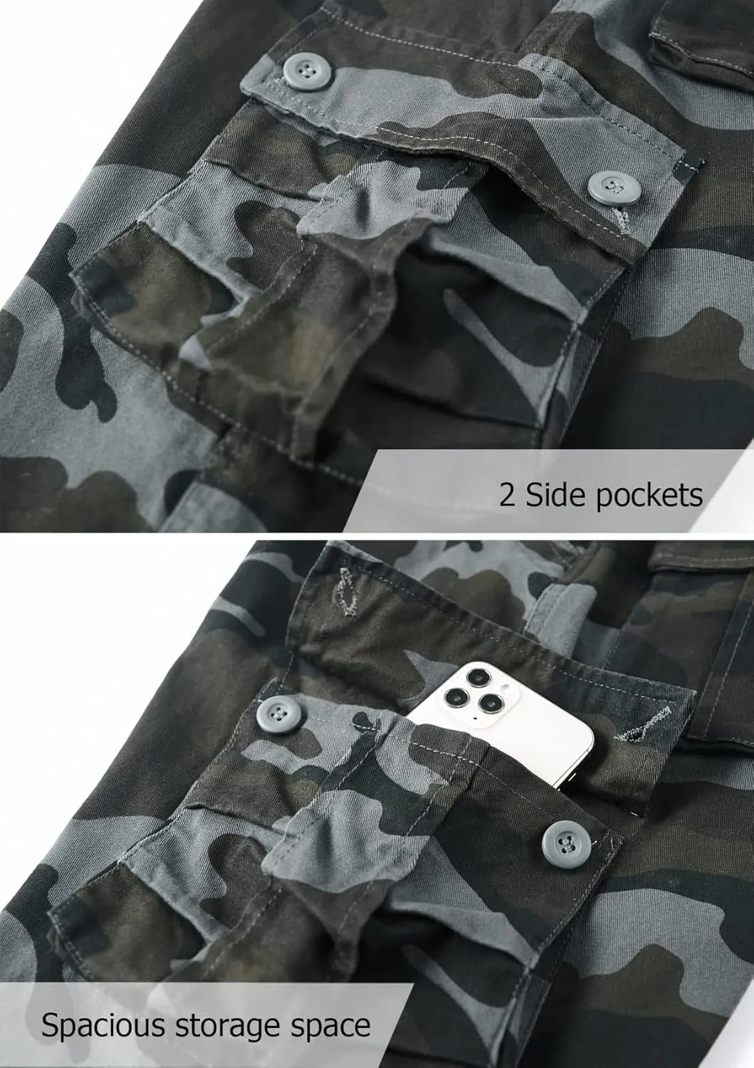 Vcansion Men's Cargo Shorts Casual Cotton Multi-Pockets Elastic Waist Camo Shorts