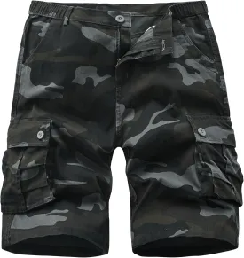 Vcansion Men's Cargo Shorts Casual Cotton Multi-Pockets Elastic Waist Camo Shorts