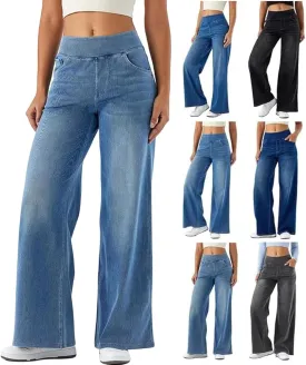 Women Sweatpant Jeans Sweatpants That Look Like Jeans High Waisted Stretchy Pull On Wide Leg Denim Pants with Pockets