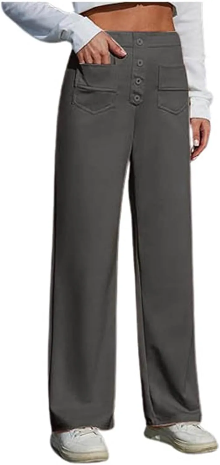 Women's High Waisted Straight Leg Pants Stretch Business Casual Trousers with Multiple Pockets Comfort Fit Travel