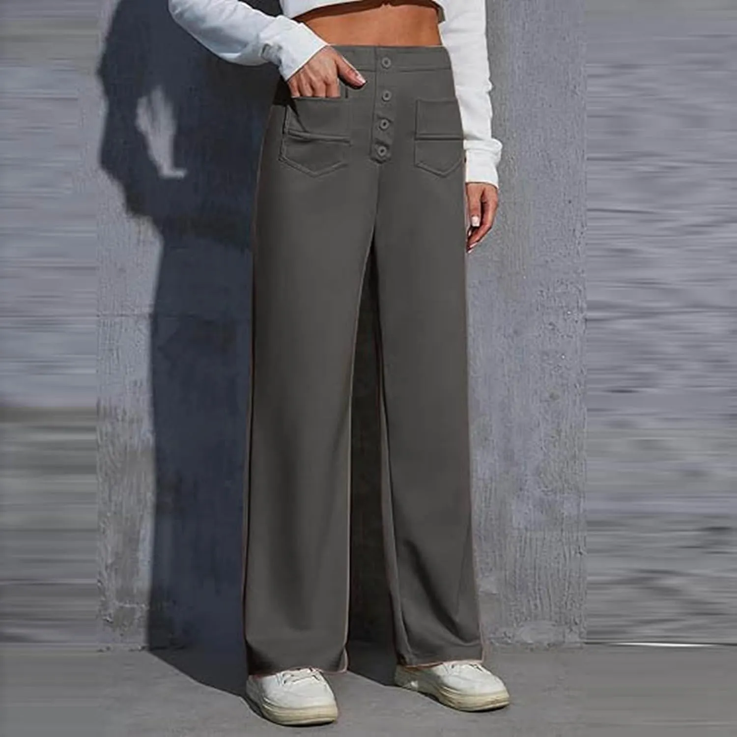 Women's High Waisted Straight Leg Pants Stretch Business Casual Trousers with Multiple Pockets Comfort Fit Travel