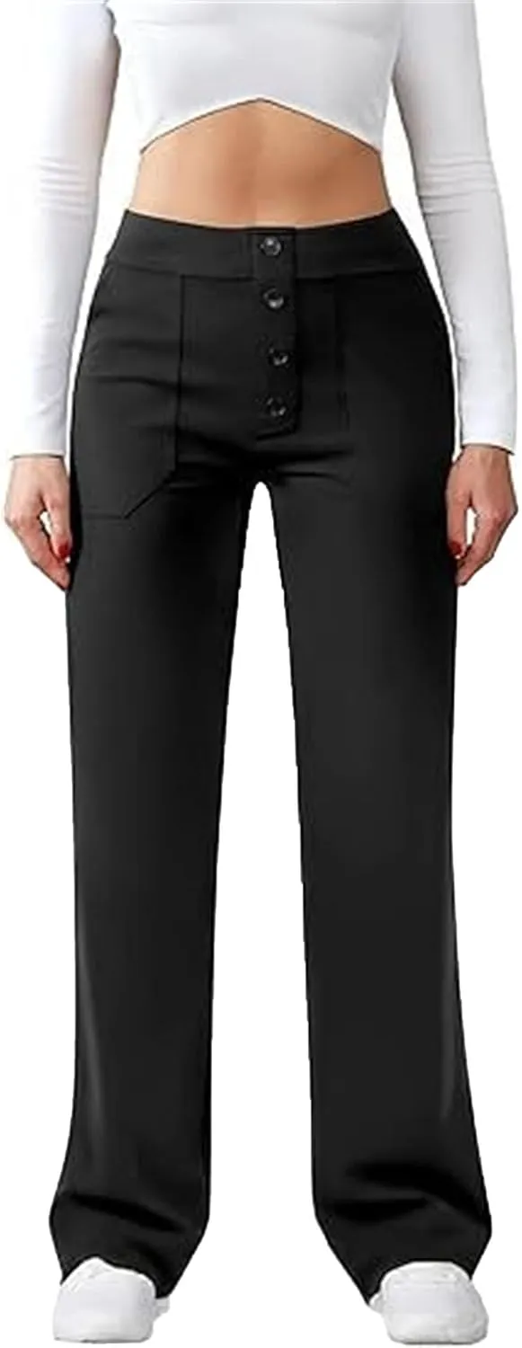 Womens Pants Dressy Casual Womens Work Pants Business Casual Women High Waist Straight Leg Pant