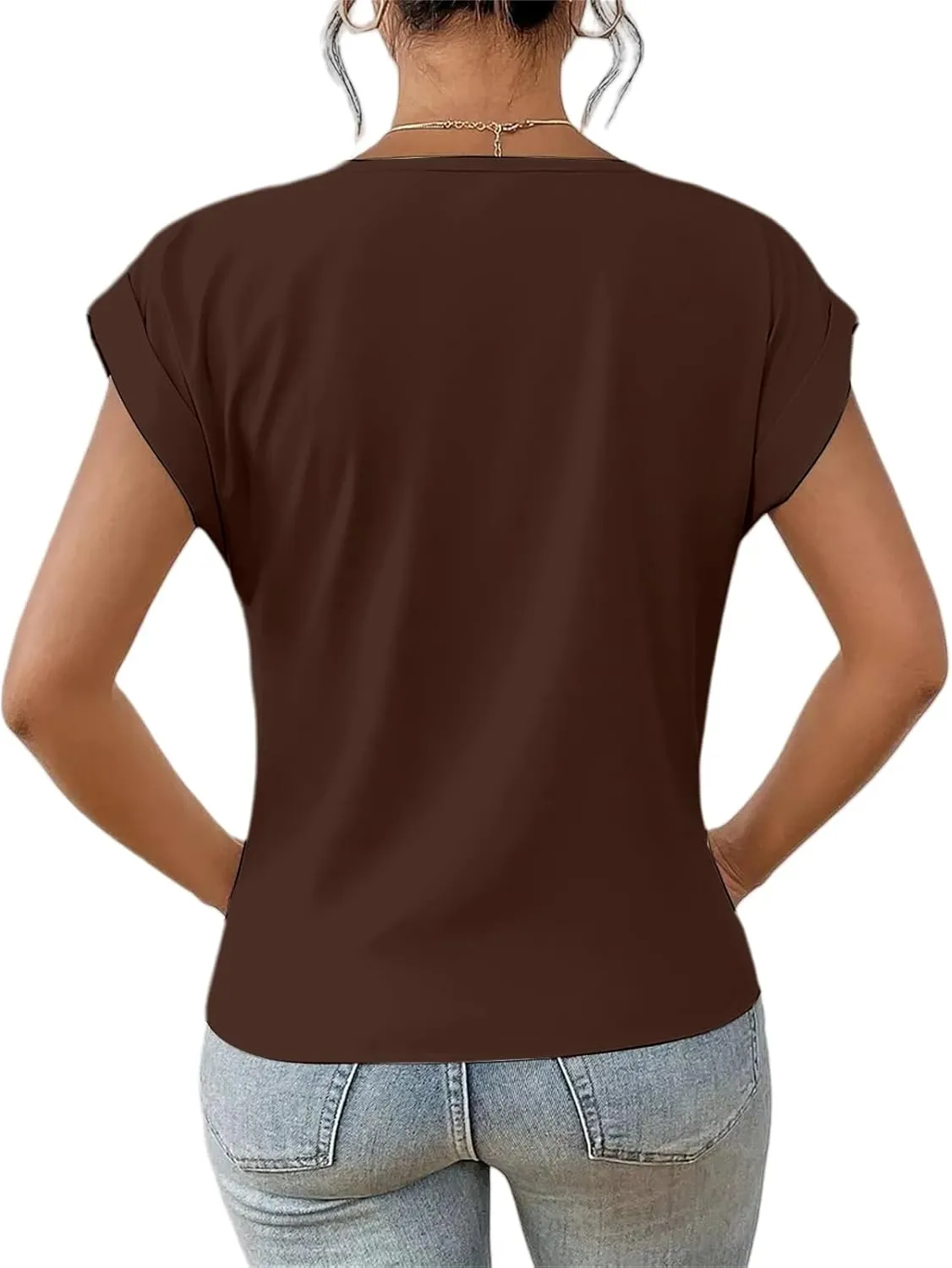 Women's Tops Short Sleeve V Neck Shirt Twist Knot Front Top Loose Fit Lightweight T-Shirt Summer Tunic Tops Blouses