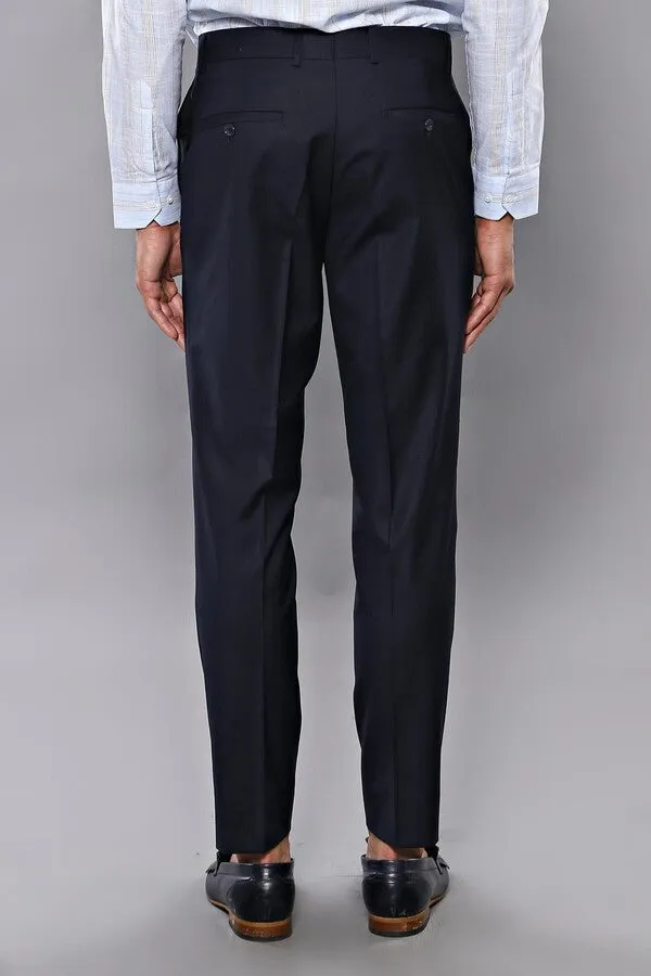 WSS Slim Fit Plain Navy Blue Men Trousers  - Singen