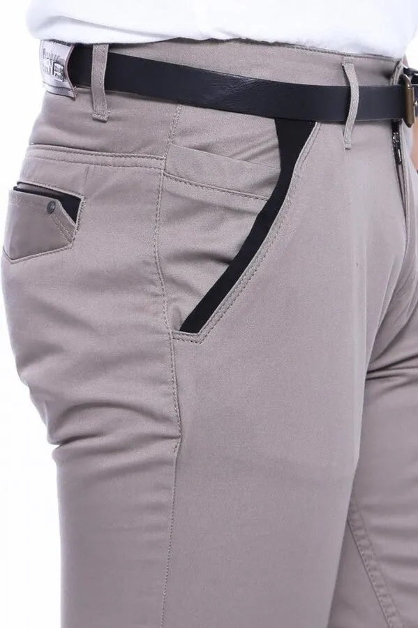 WSS Trimmed Pockets Plain Slim Fit Beige Men Pants  - Singen
