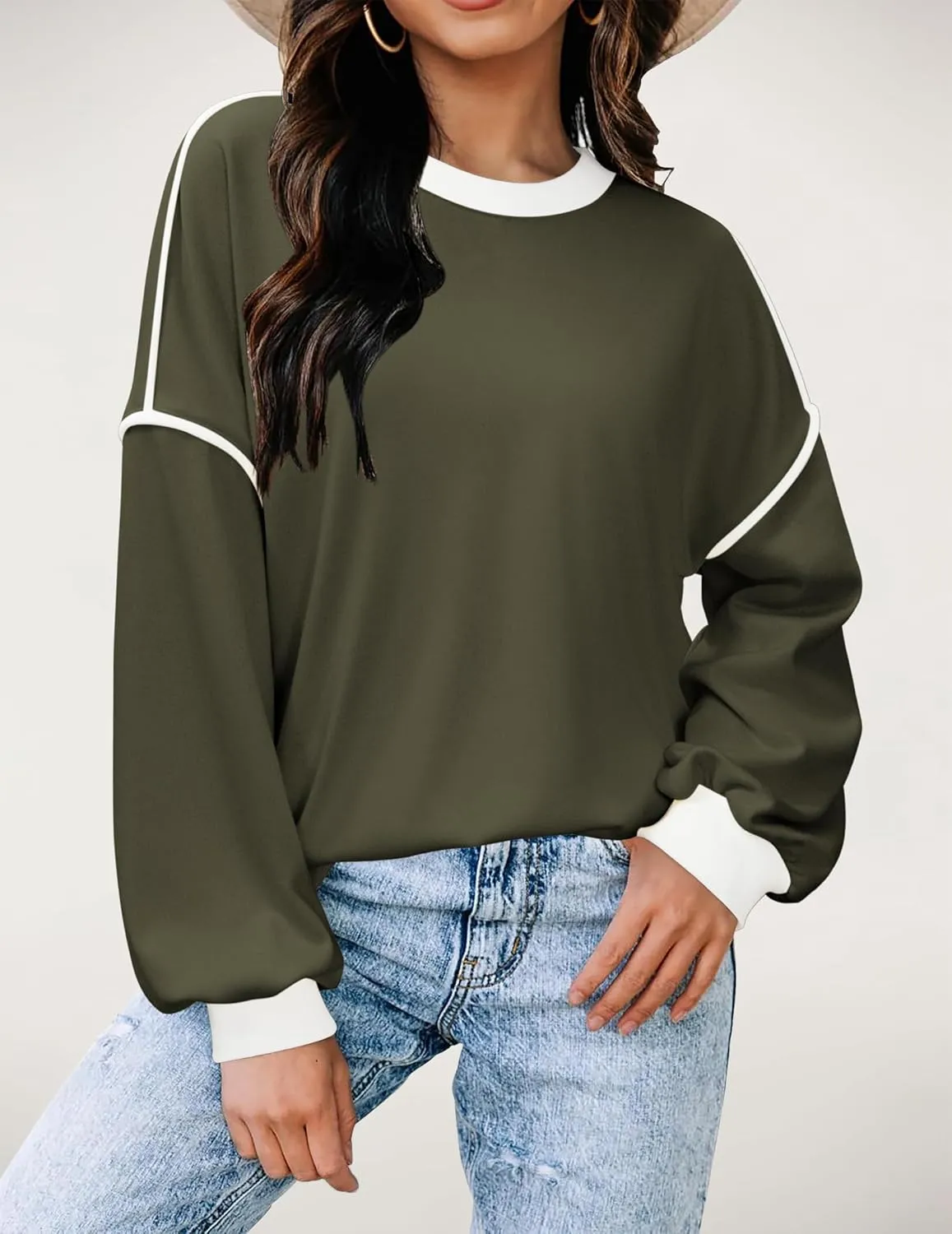 Zeagoo Women Crewneck Sweatshirts Pullover Tops Long Sleeve Shirts Loose Fit Tops Casual Fall Outfits Y2K Clothes 2024