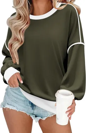 Zeagoo Women Crewneck Sweatshirts Pullover Tops Long Sleeve Shirts Loose Fit Tops Casual Fall Outfits Y2K Clothes 2024
