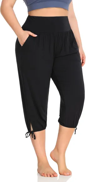 ZERDOCEAN Women's Plus Size Yoga Capri Pants Lounge Indoor Casual Comfy Relaxed Joggers with Pockets