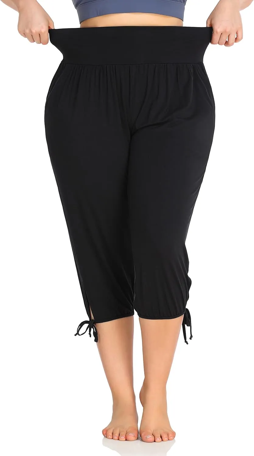 ZERDOCEAN Women's Plus Size Yoga Capri Pants Lounge Indoor Casual Comfy Relaxed Joggers with Pockets