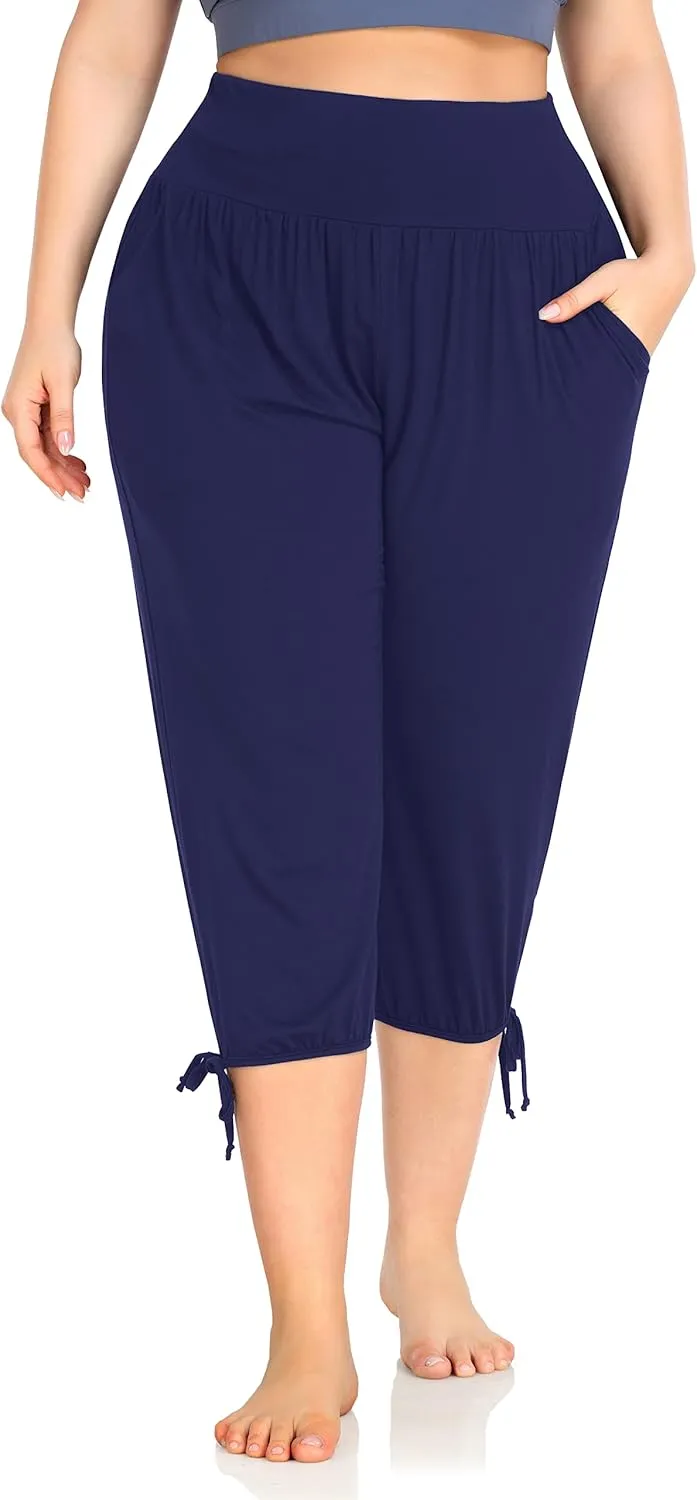 ZERDOCEAN Women's Plus Size Yoga Capri Pants Lounge Indoor Casual Comfy Relaxed Joggers with Pockets