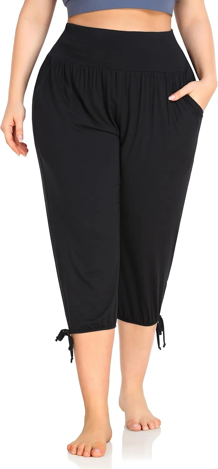ZERDOCEAN Women's Plus Size Yoga Capri Pants Lounge Indoor Casual Comfy Relaxed Joggers with Pockets