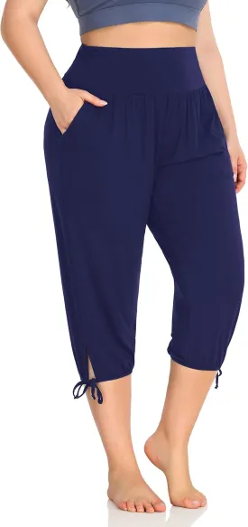 ZERDOCEAN Women's Plus Size Yoga Capri Pants Lounge Indoor Casual Comfy Relaxed Joggers with Pockets