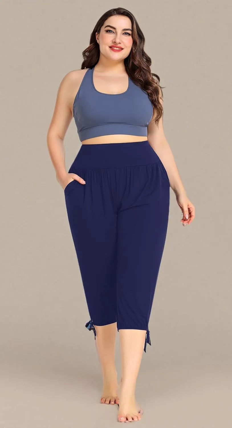 ZERDOCEAN Women's Plus Size Yoga Capri Pants Lounge Indoor Casual Comfy Relaxed Joggers with Pockets