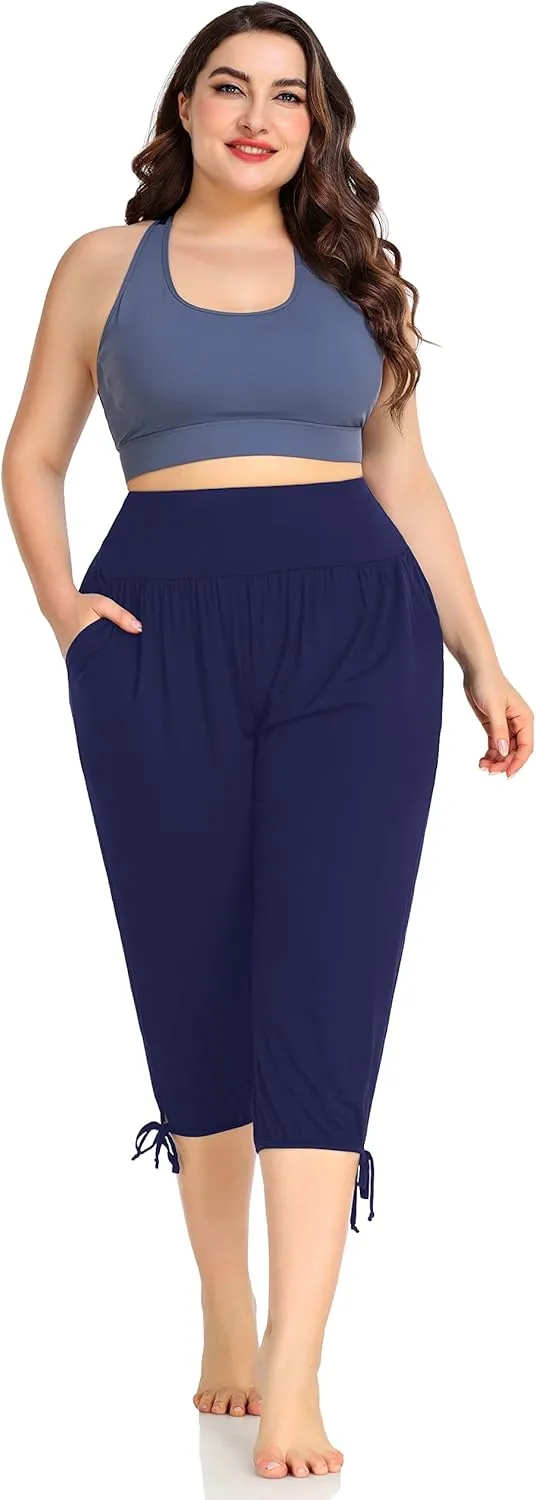 ZERDOCEAN Women's Plus Size Yoga Capri Pants Lounge Indoor Casual Comfy Relaxed Joggers with Pockets