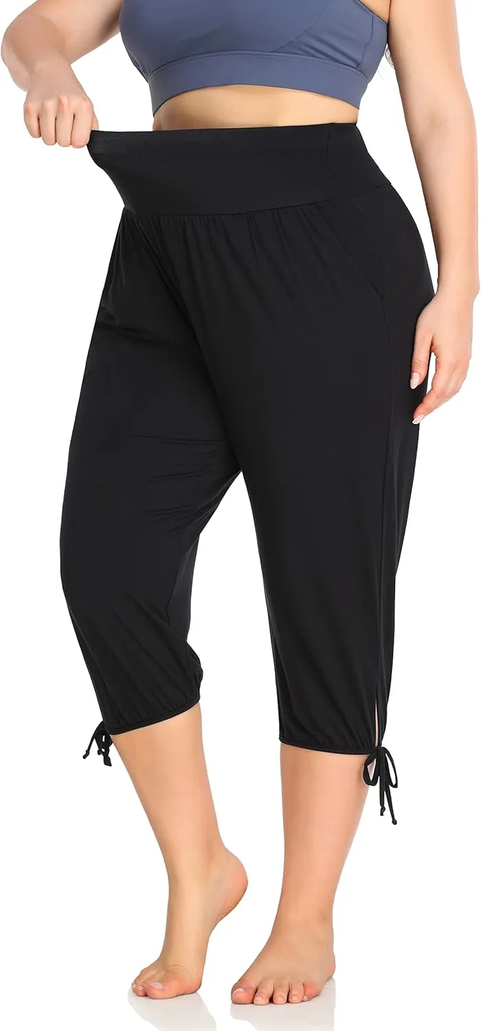 ZERDOCEAN Women's Plus Size Yoga Capri Pants Lounge Indoor Casual Comfy Relaxed Joggers with Pockets