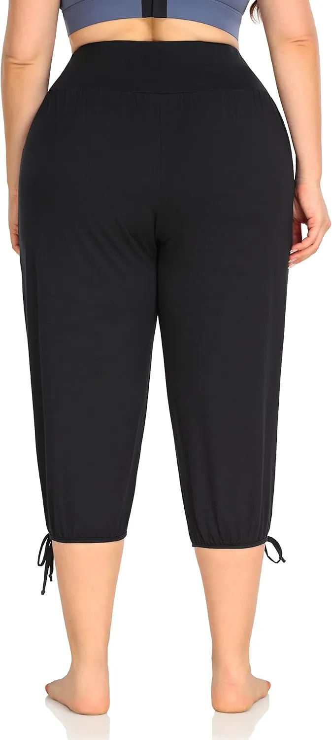 ZERDOCEAN Women's Plus Size Yoga Capri Pants Lounge Indoor Casual Comfy Relaxed Joggers with Pockets