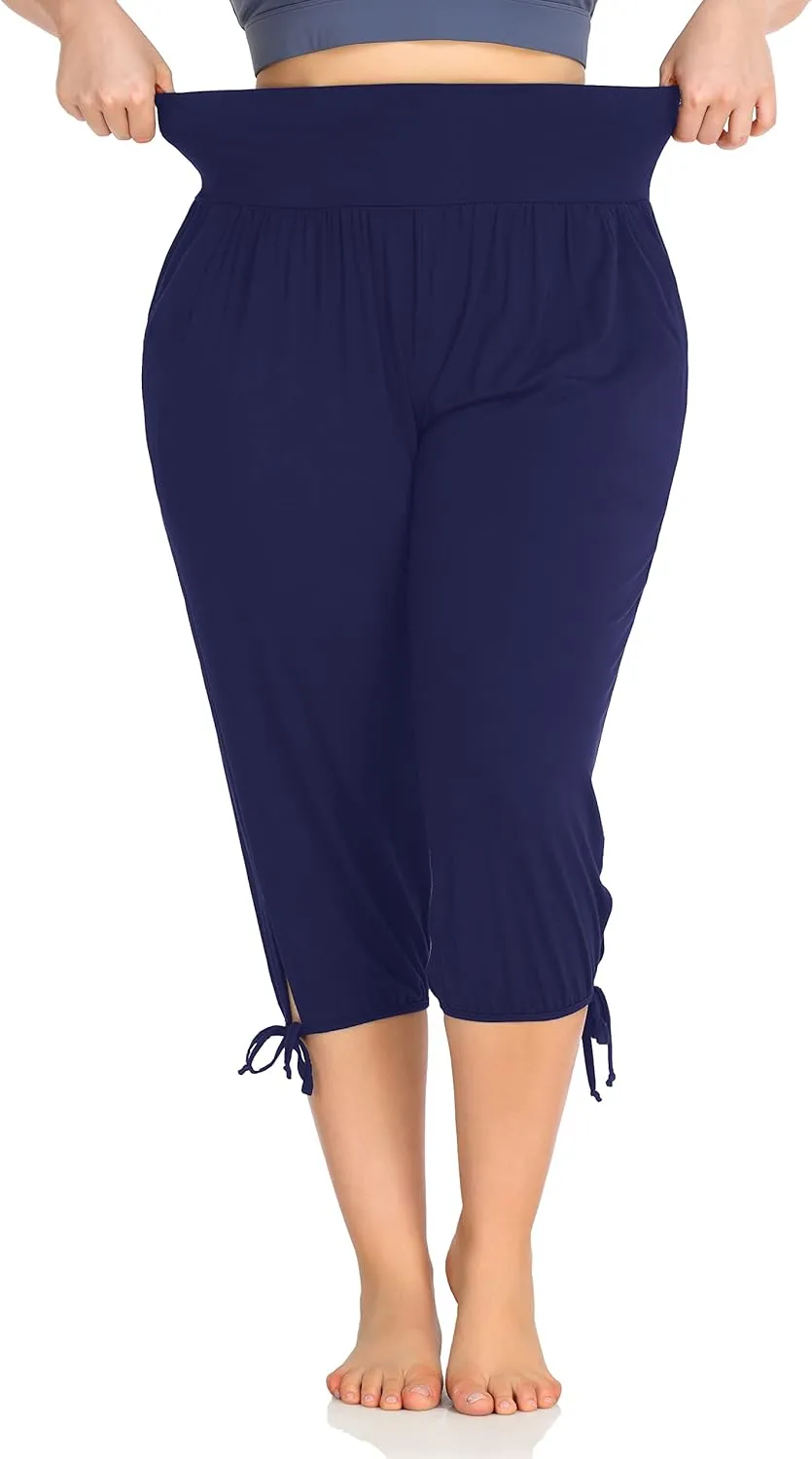 ZERDOCEAN Women's Plus Size Yoga Capri Pants Lounge Indoor Casual Comfy Relaxed Joggers with Pockets