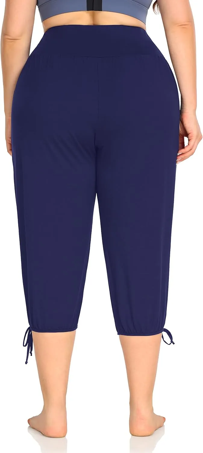 ZERDOCEAN Women's Plus Size Yoga Capri Pants Lounge Indoor Casual Comfy Relaxed Joggers with Pockets