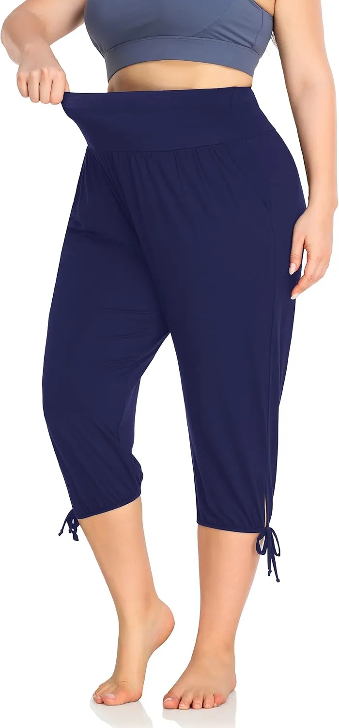 ZERDOCEAN Women's Plus Size Yoga Capri Pants Lounge Indoor Casual Comfy Relaxed Joggers with Pockets